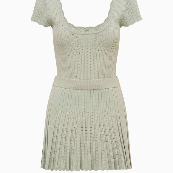 NWT LoveShackFancy Evaluna Stretch Pointelle Mini Dress size S in Eau De Nil - Picture 2 of 7